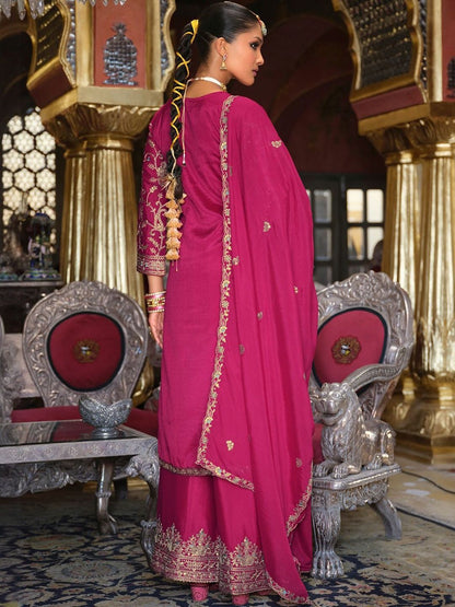 Ethnic Motifs Embroidered Zari V-Neck Straight Kurta & Palazzos With Dupatta