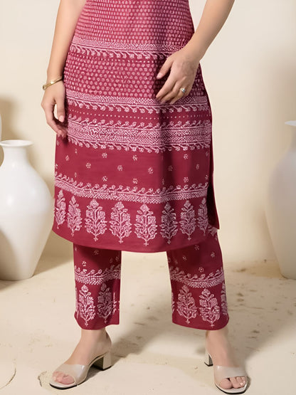 Dhiyona IE FloralPrinted Straight Tunic & Trouser Pure Cotton Co-Ords Set