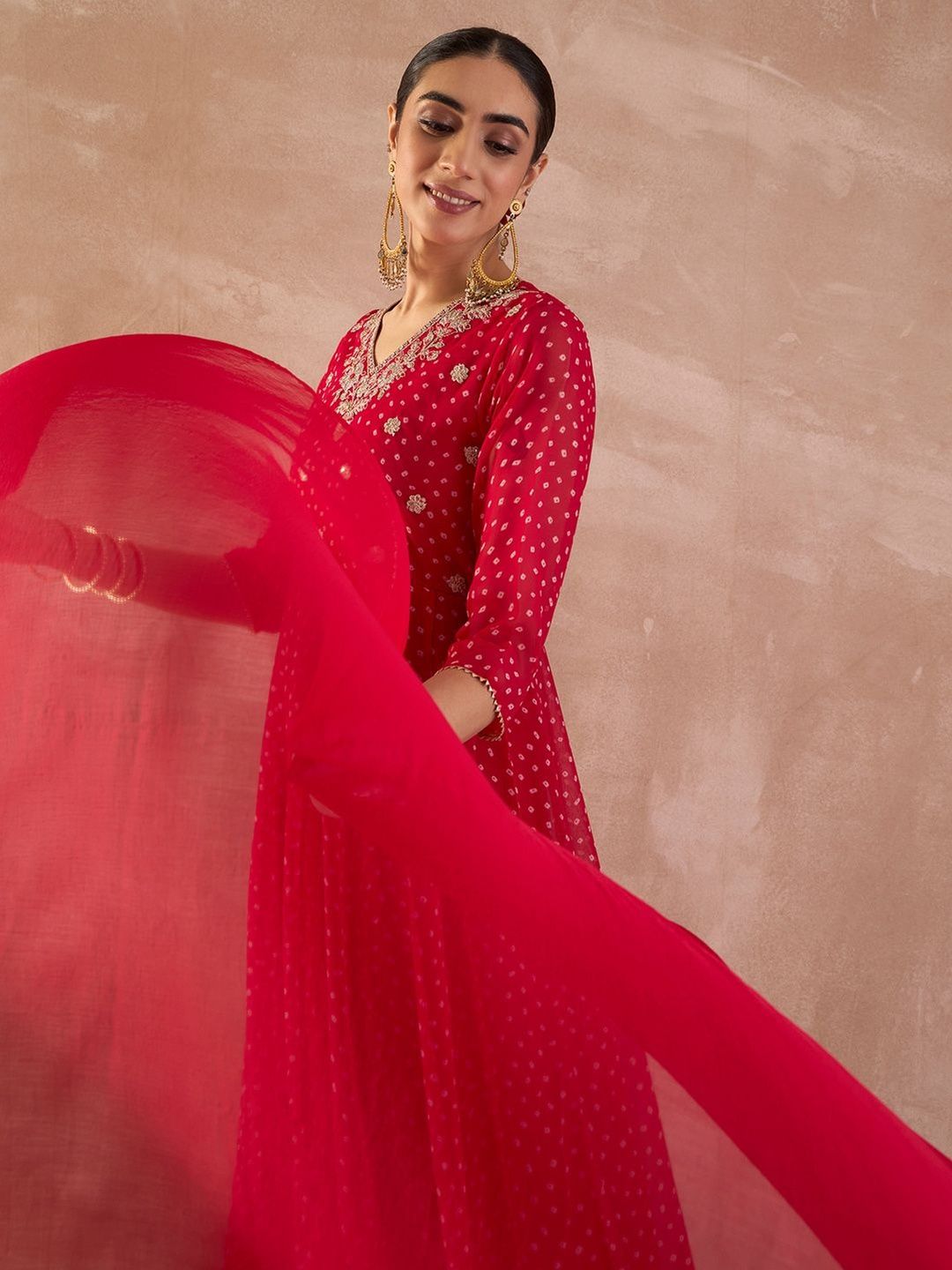 Ethnic Motifs Printed Georgette Anarkali Kurta With Trousers & Dupatta