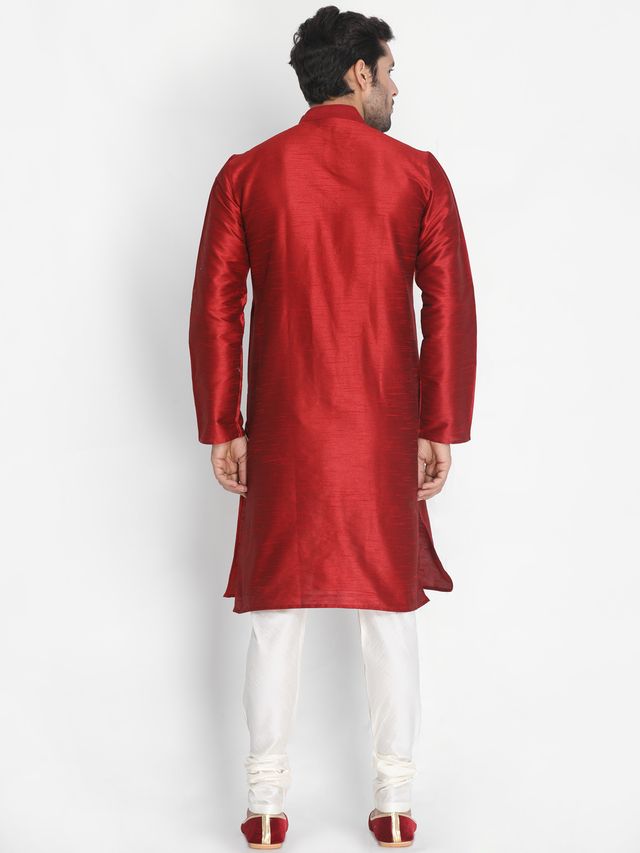 Men's Maroon Silk Blend Straight Kurta Pyjama Set