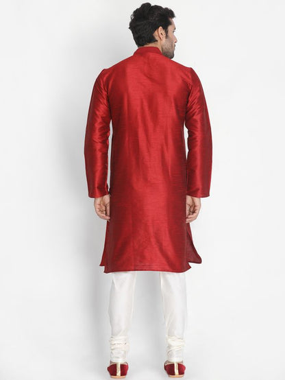 Men's Maroon Silk Blend Straight Kurta Pyjama Set