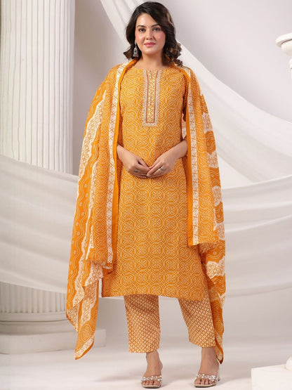 Women Ethnic Motifs Printed Cotton Kurta with Trousers & Dupatta