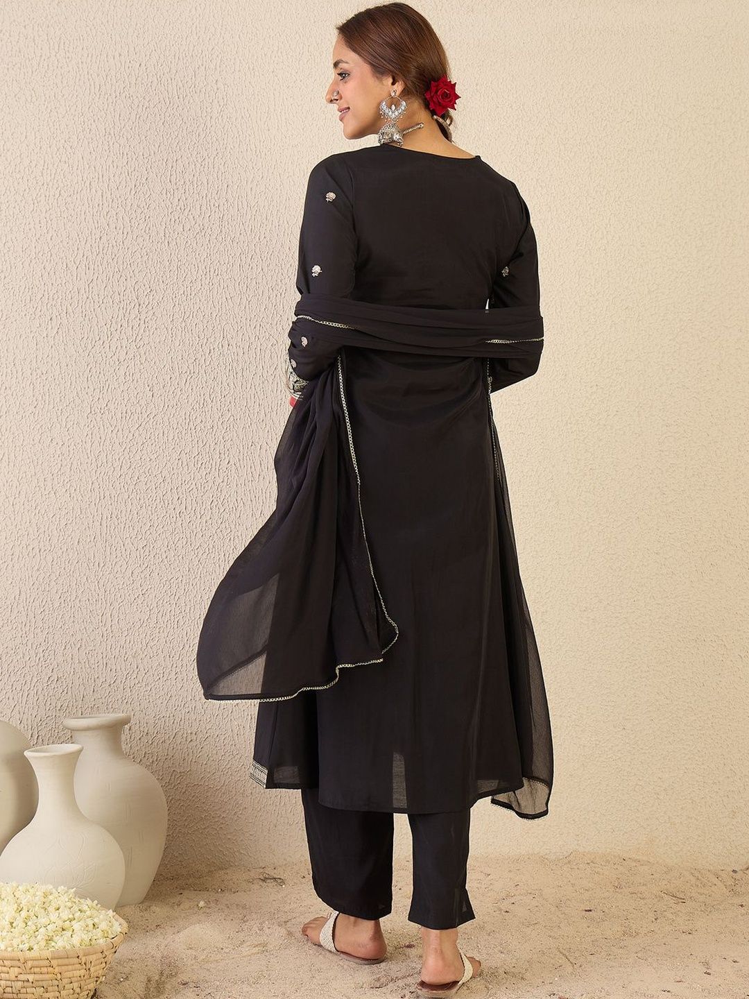 Women Ethnic Motifs Embroidered Angrakha Thread Work Kurta with Trousers & With Dupatta