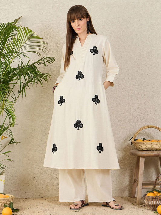 Dhiyona IE Embroidered Pure Cotton Tunic With Trousers Co-Ords