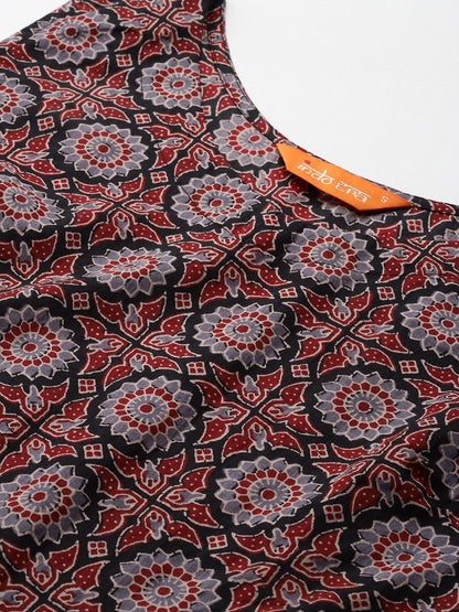 Dhiyona IE Ajrakh Printed Regular Pure Cotton Kurta with Salwar