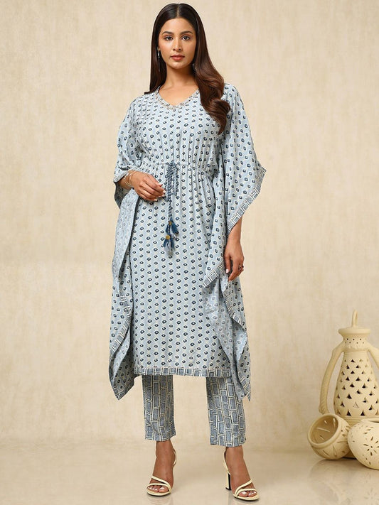 Dhiyona SO Women's Women Printed Regular Zardozi Kurta with Trousers