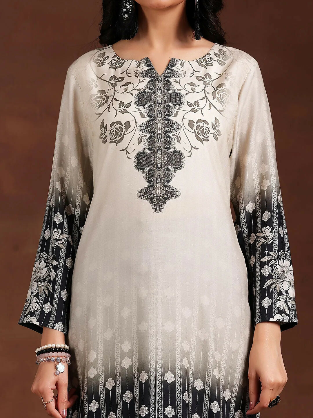 Women's LB Monochrome Printed Silk Blend Straight Suit With Dupatta