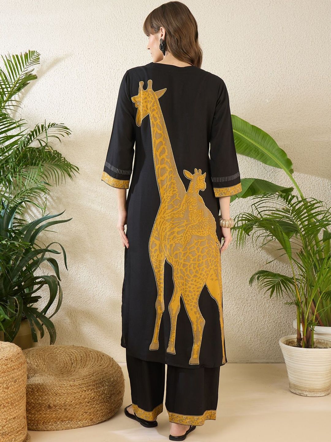 Floral Printed Thread Work Pure Cotton Kurta With Palazzos