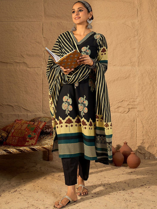 Women Ethnic Motifs Printed Regular Pure Cotton Kurta with Trousers & With Dupatta