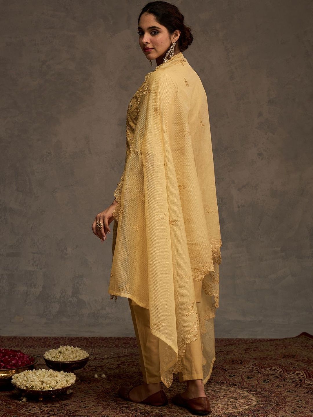 Women Ethnic Motifs Embroidered Cotton Kurta with Trousers & Dupatta