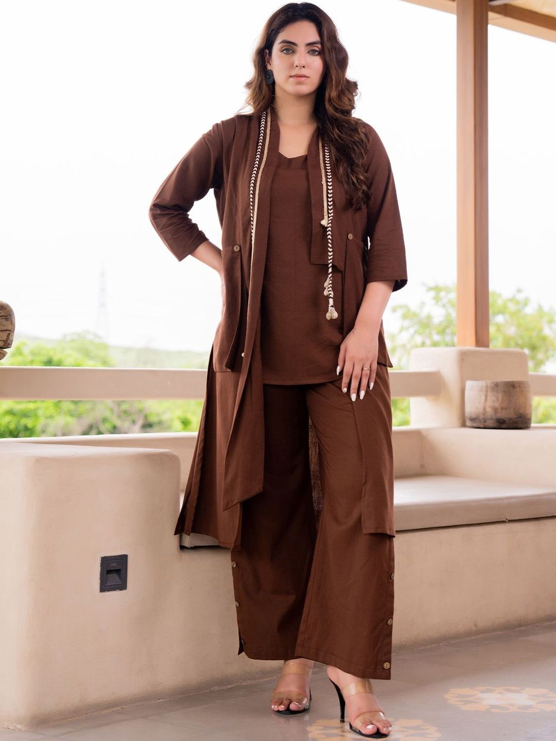 Women Pure Cotton Straight Kurta & Palazzos With Jacket