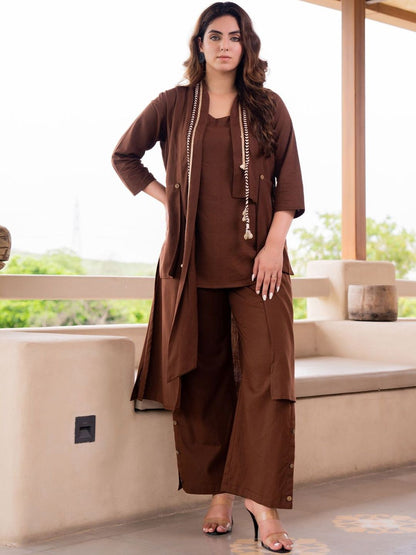 Women Pure Cotton Straight Kurta & Palazzos With Jacket