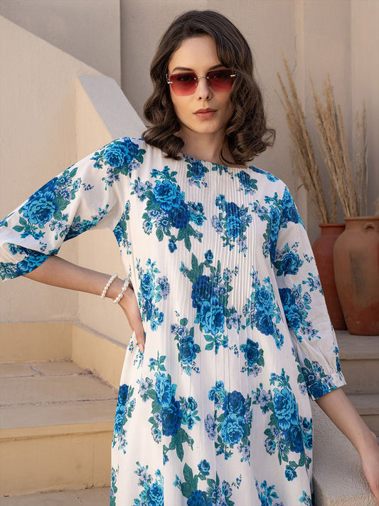 Women Floral Printed Beads and Stones Kurta with Trousers