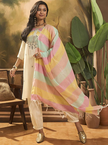 Dhiyona SN Women's Floral Embroidered Straight Kurta & Trousers With Dupatta
