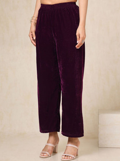 Dhiyona SO Women's Women Regular Beads and Stones Velvet Kurta with Palazzos & With Dupatta