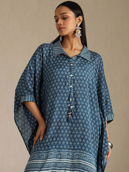 Dhiyona SO Women's Women Floral Printed Thread Work Kaftan Kurta with Trousers