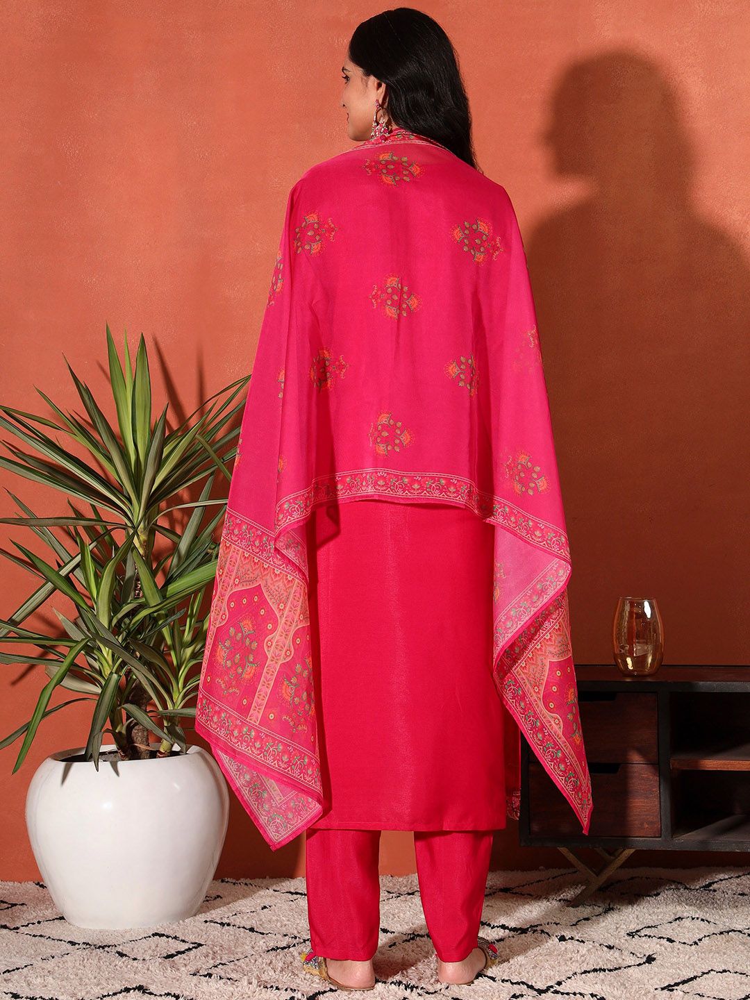 Dhiyona SN Women's Embroidered Straight Kurta With Trouser & Dupatta
