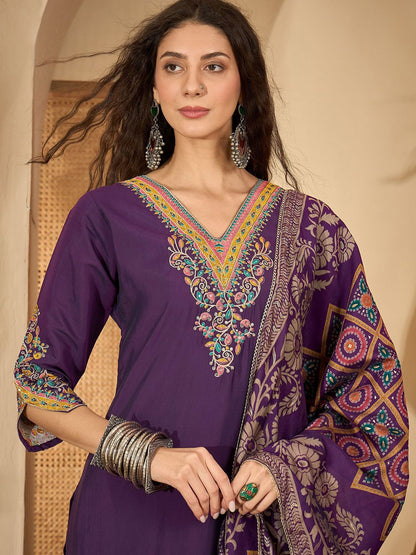 Dhiyona SN Women's Embroidered Straight Kurta & Trousers With Dupatta