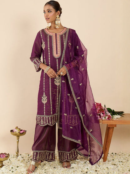 Women Ethnic Motifs Embroidered Regular Kurta with Palazzos & With Dupatta