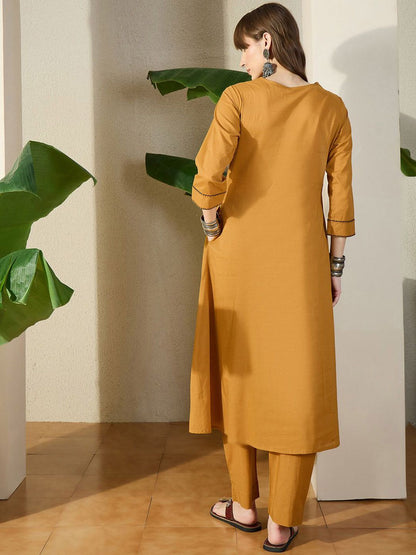 Dhiyona IE Embroidered V-Neck Pure Cotton Top With Trouser