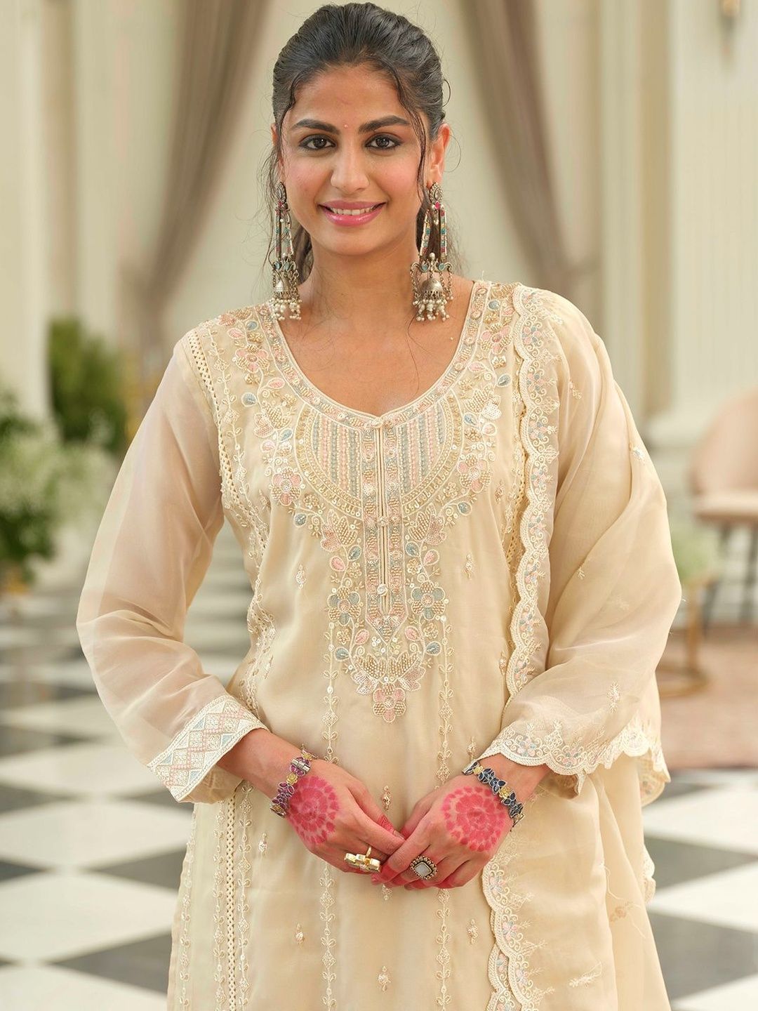 Women Floral Embroidered Kurta with Trousers & Dupatta