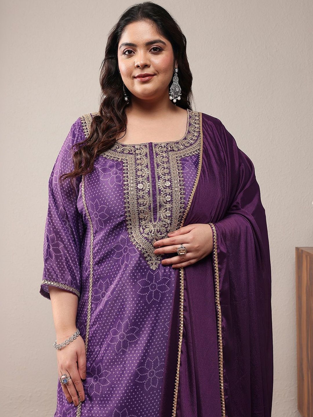 Dhiyona Women's Plus Size Ethnic Motifs Printed Kurta with Palazzos & With Dupatta