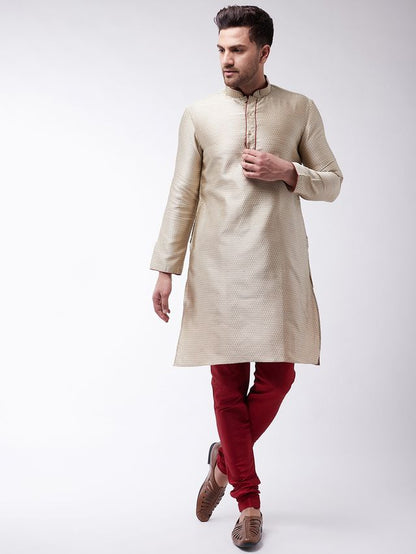 Men's Beige Silk Blend Straight Kurta Pyjama Set