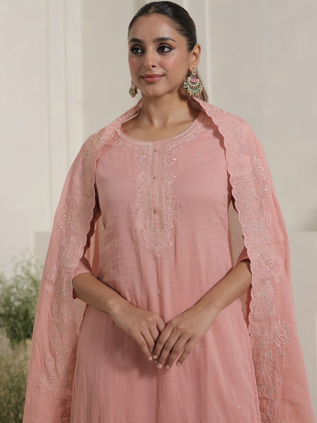 Women Ethnic Motifs Embroidered Cotton Kurta with Trousers & Dupatta