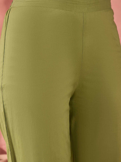 Dhiyona SN Women's Green Floral Printed Round Neck Pure Cotton Kurta With Trousers & Dupatta