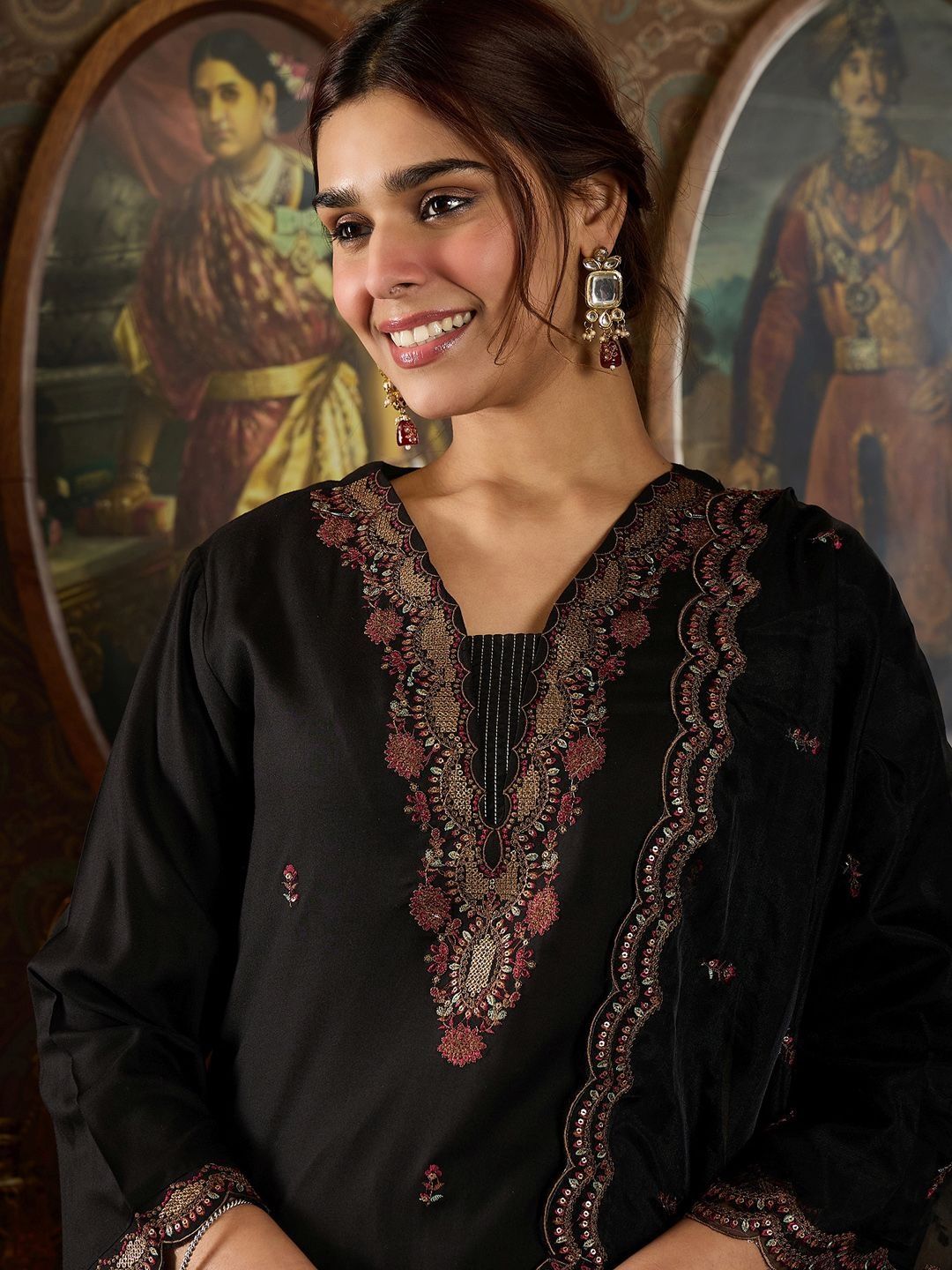 Women Ethnic Motifs Embroidered Kurta with Trousers & Dupatta