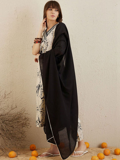 Women Ethnic Motifs Printed Regular Mirror Work Pure Cotton Kurta with Trousers & With Dupatta