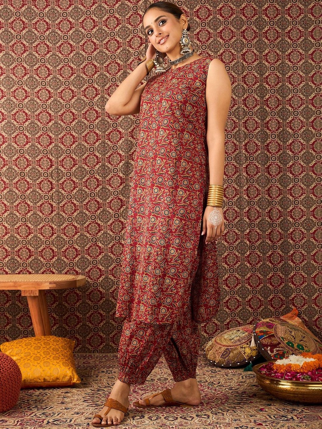 Women Ethnic Motifs Printed Regular Pure Cotton Kurta with Patiala