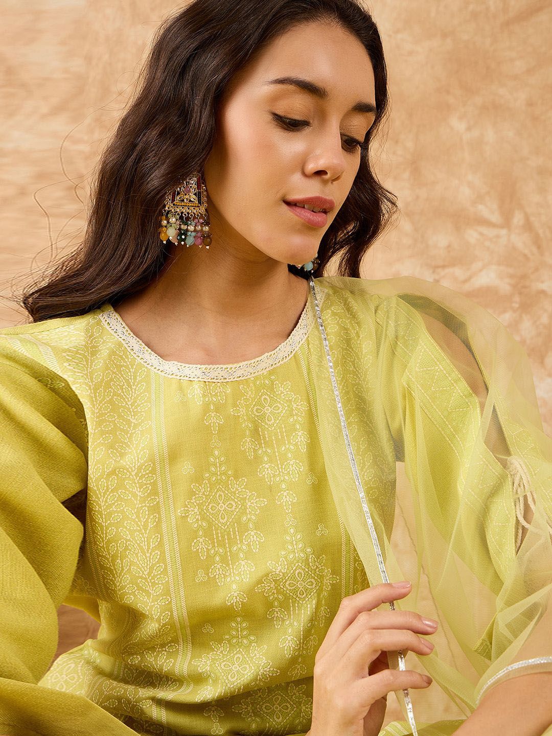 Floral Printed Straight Liva Kurta with Palazzo & Dupatta