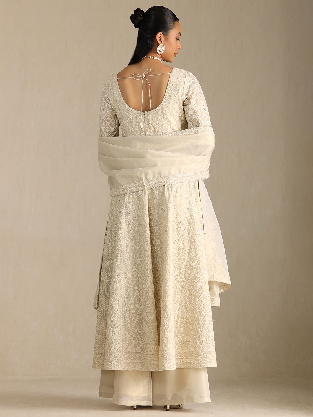 Dhiyona SO Women's Floral Embroidered Beads and Stones Anarkali Kurta with Palazzos & Dupatta