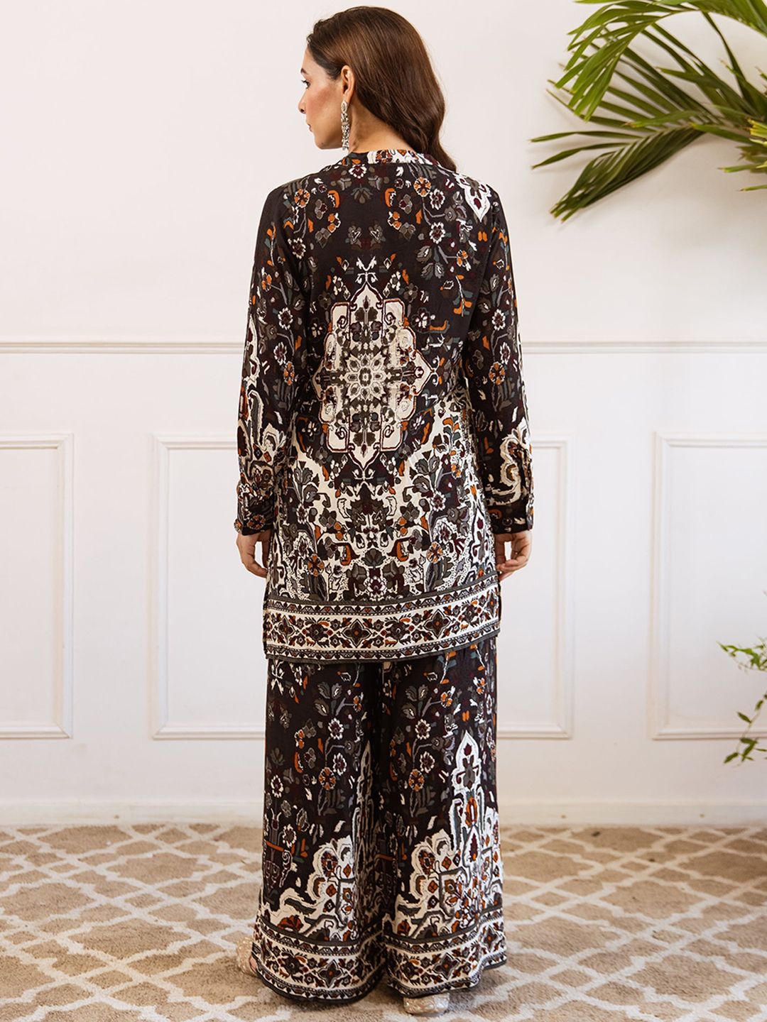 Dhiyona SN Women's Printed Mandarin Collar A-Line Kurta & Palazzo Kurta Set