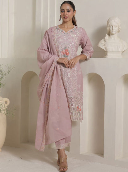 Women Floral Embroidered Regular Thread Work Pure Cotton Kurta with Trousers & With Dupatta