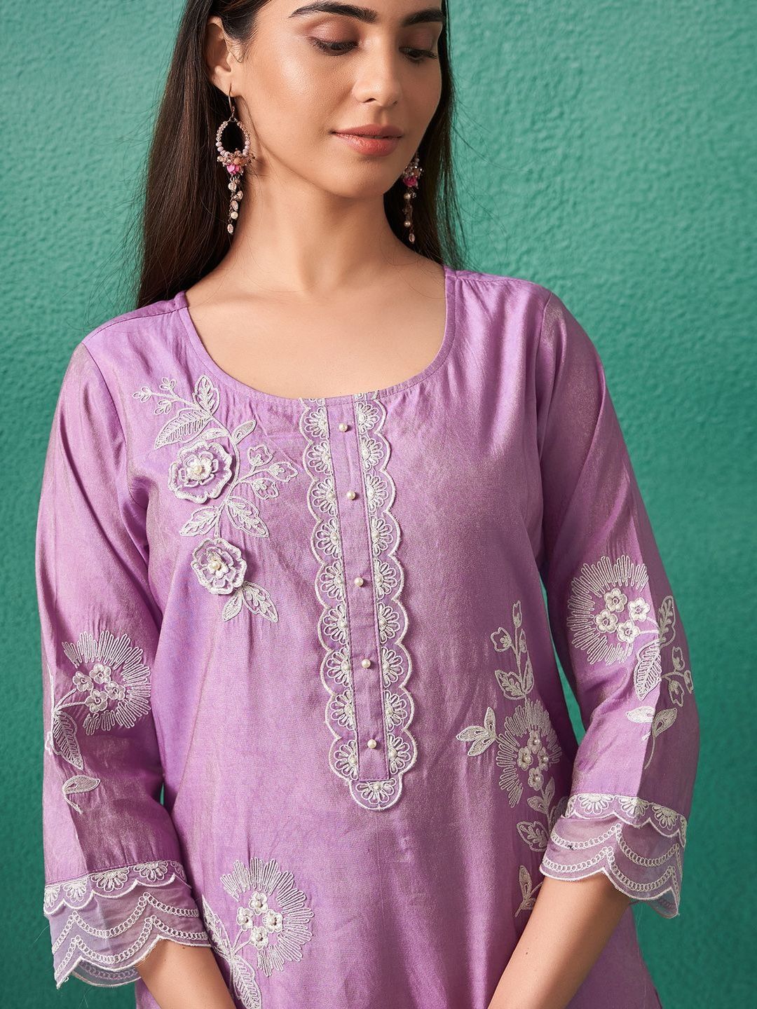 Women Ethnic Motifs Embroidered Regular Thread Work Kurta with Trousers & With Dupatta