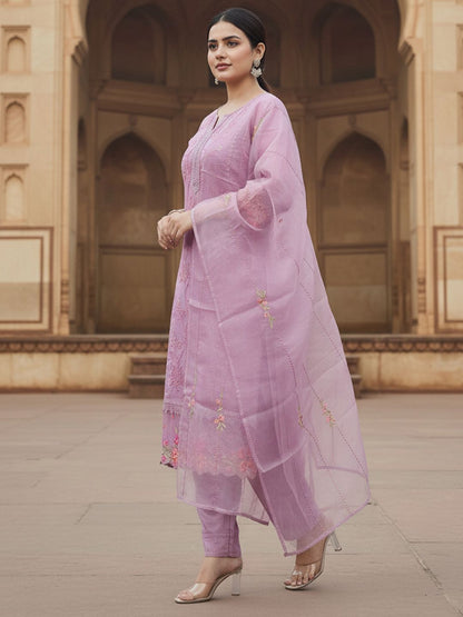 Women Floral Embroidered Regular Thread Work Kurta with Trousers & With Dupatta