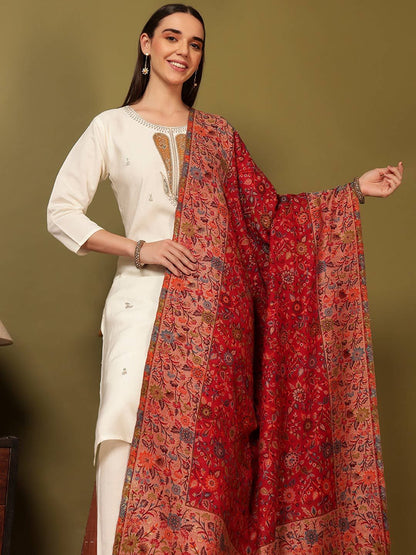 Dhiyona PA Meher Floral Woven Design Kani Woolen Shawl