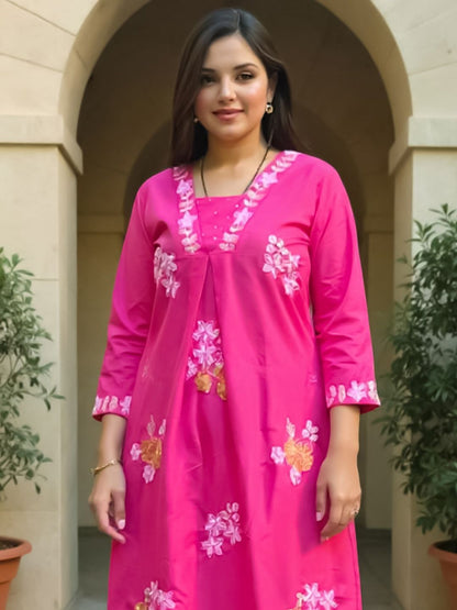 Women Floral Embroidered Pure Cotton Kurta with Trouser