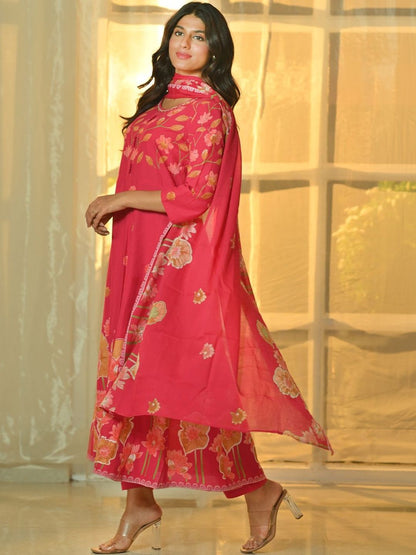 Women Floral Printed Panelled Pure Cotton Kurta with Trousers & With Dupatta