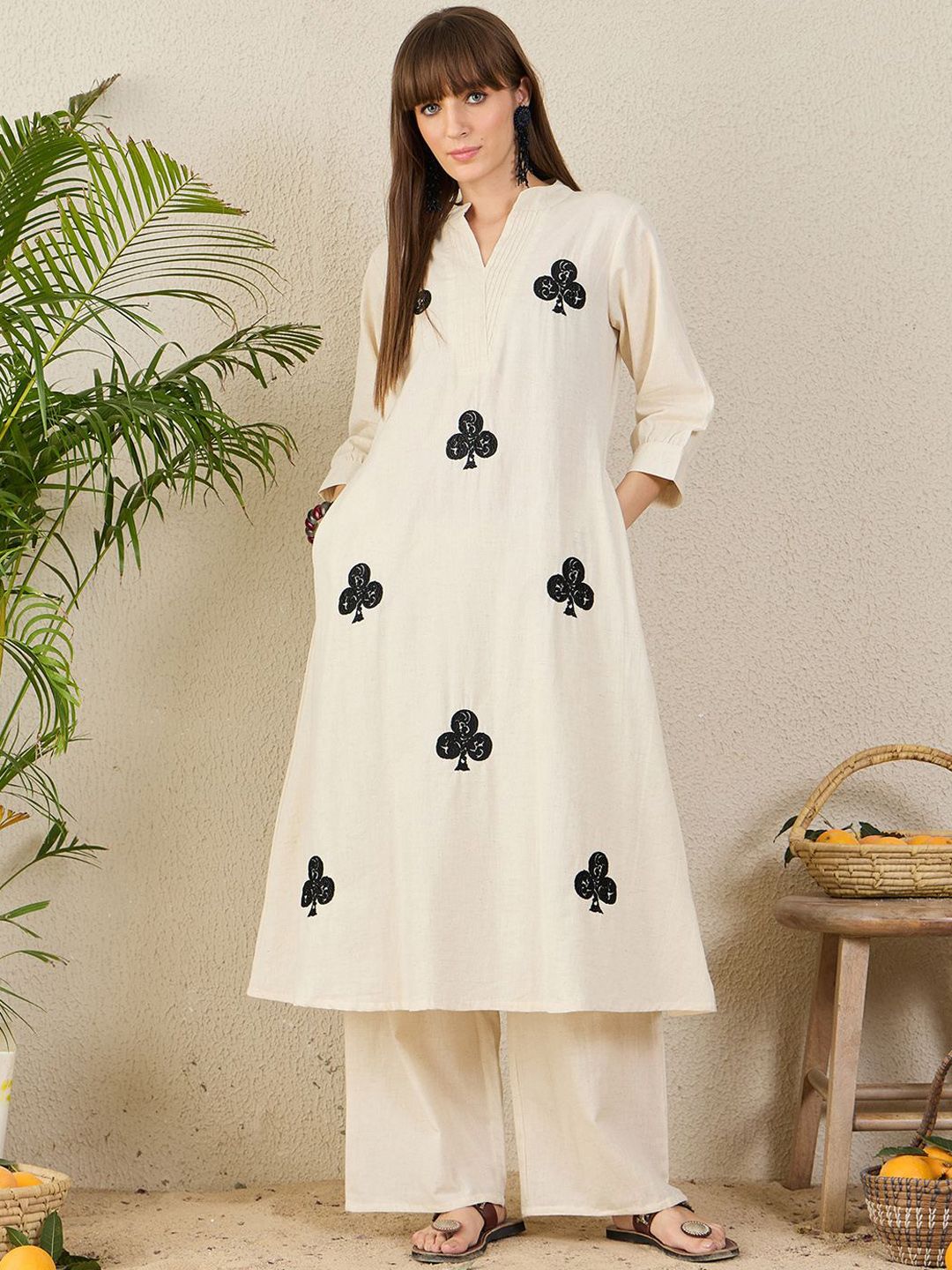 Dhiyona IE Embroidered Pure Cotton Tunic With Palazzo