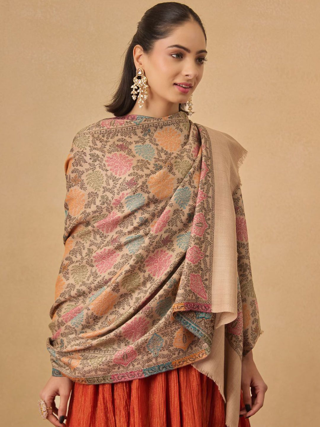 Dhiyona PA Floral Pashmina Nazrana Woven Design Jamawar Shawl