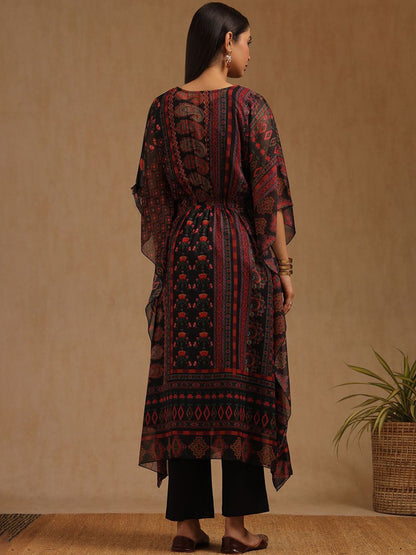Dhiyona SO Women's Ethnic Motifs Printed Beads And Stones Kaftan Kurta With Trousers