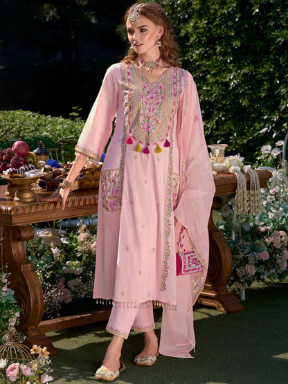 Dhiyona IE Women Floral Embroidered Regular Kurta with Trousers & With Dupatta
