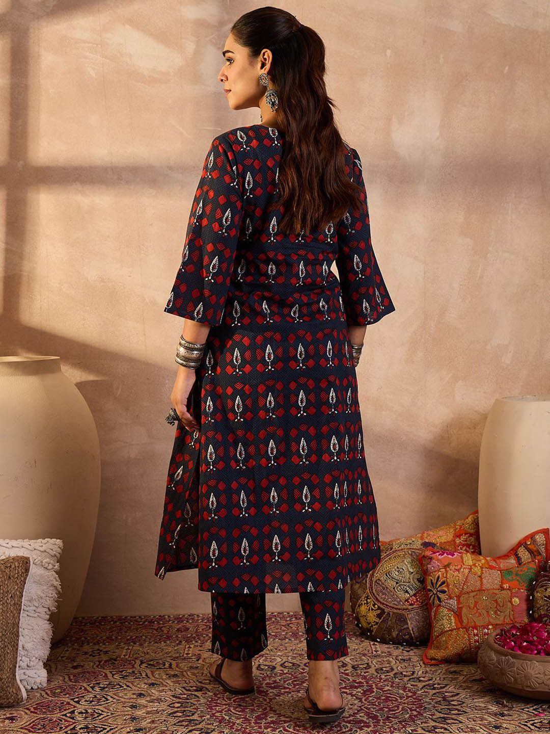 Dhiyona IE Printed Round Neck Pure Cotton Tunic With Trouser