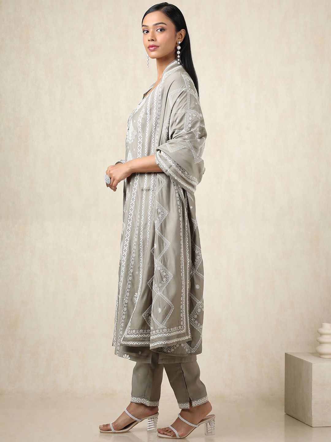 Dhiyona SO Women's Women Ethnic Motifs Printed Regular Chanderi Cotton Kurta with Trousers & With Dupatta
