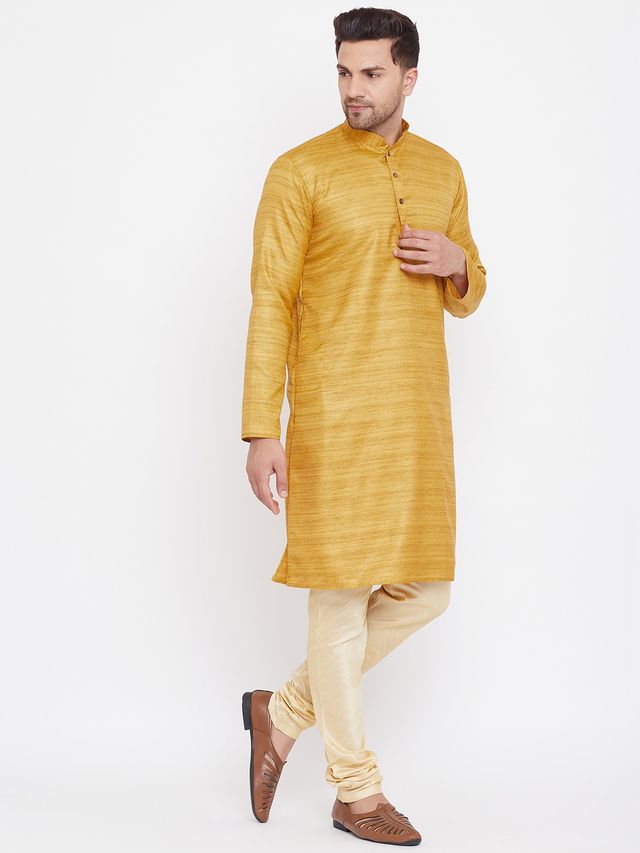 Men's Beige Silk Blend Straight Kurta Pyjama Set