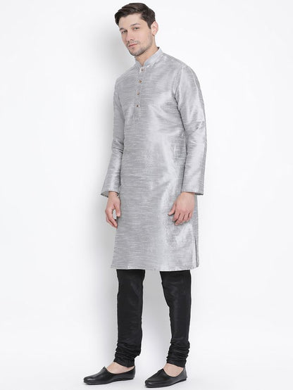 Men's Grey Silk Blend Straight Kurta Pyjama Set