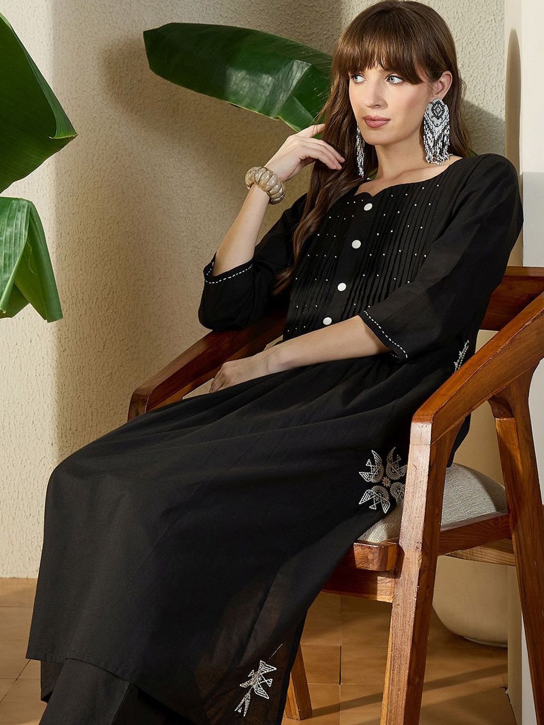 Dhiyona IE Embroidered V-Neck Pure Cotton Tunic With Trouser